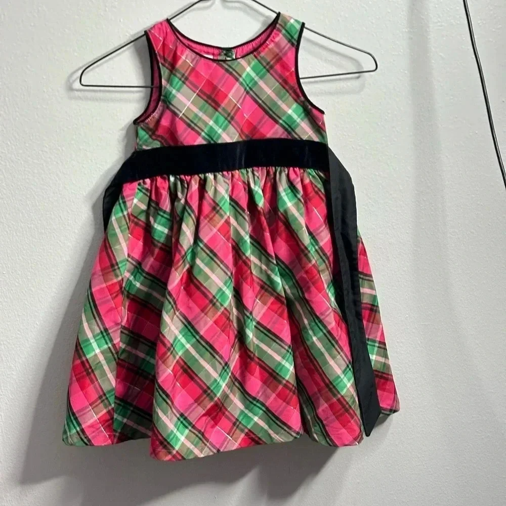 Oshkosh B’gosh Toddler Girl Party Holiday Red Sleeveless Plaid‎ Dress Size 4T.